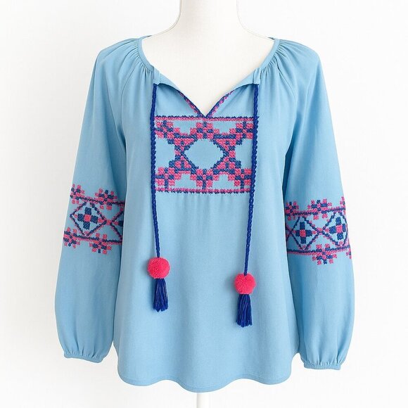 Lilly Pulitzer Cecile Zanzibar Resort Tunic Top Boho Peasant Light Blue Size S - Picture 2 of 6